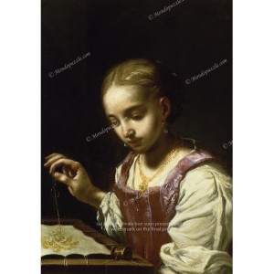 Puzzle "Girl Sewing,...